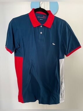 Harmont & Blaine Navy Pique Polo with Red Collar & White Colour Block